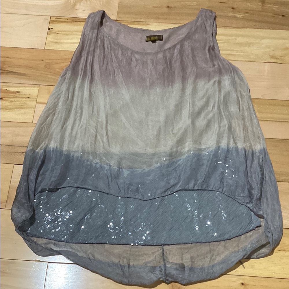 Women's Silk Blend Sparkly Sleeveless Ombre Tank Top